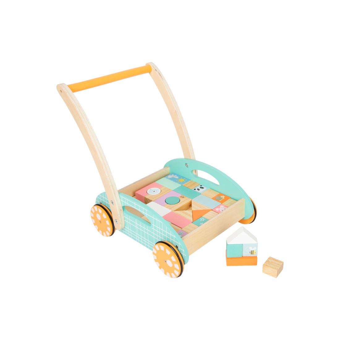 34 pcs cossy Wooden Baby Learning Walker Toddler Toys for 1 Year Old and up Updated Version Fox Blocks and Roll Cart Push Toy 